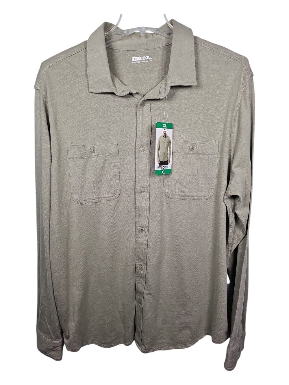 32 Degrees Button Up Shirt Pale Green Cotton Jersey Mens XL